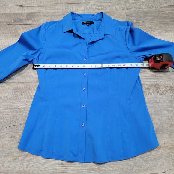 Lafayette 148 Size 10 Long Sleeve Button Up Cobalt Blue Professional Pleated Top - Picture 7 of 7